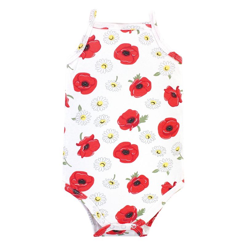 Hudson Baby Infant Girl Cotton Sleeveless Bodysuits 5pk, Poppy Daisy, 6 of 8