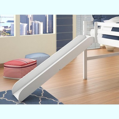 White Twin Pine Wood Loft Bed with Slide and Headboard