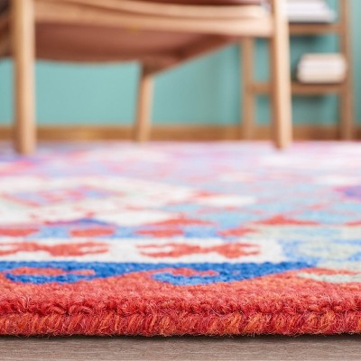 Aspen Blue and Red Handmade Wool Geometric Rug