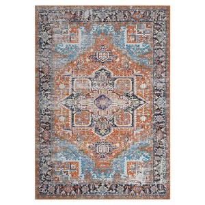 Washable Area Rug Vintage Printed Non Slip Rug Low Pile Retro Medallion Rug Foldable Indoor Carpet for Living Room Bedroom - 1 of 4