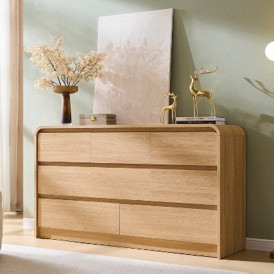 SinCiDo Modern 8 Drawer Dresser, Curved Profile Design, 55" Wide Mid Century Wood Storage Organizer for Bedroom, Living Room