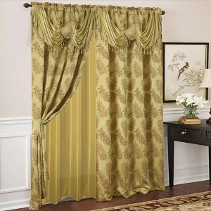 Ramallah Trading Palm Floral Textured Jacquard Single Rod Pocket Curtain Panel - 54 x 84, Gold - 1 of 4