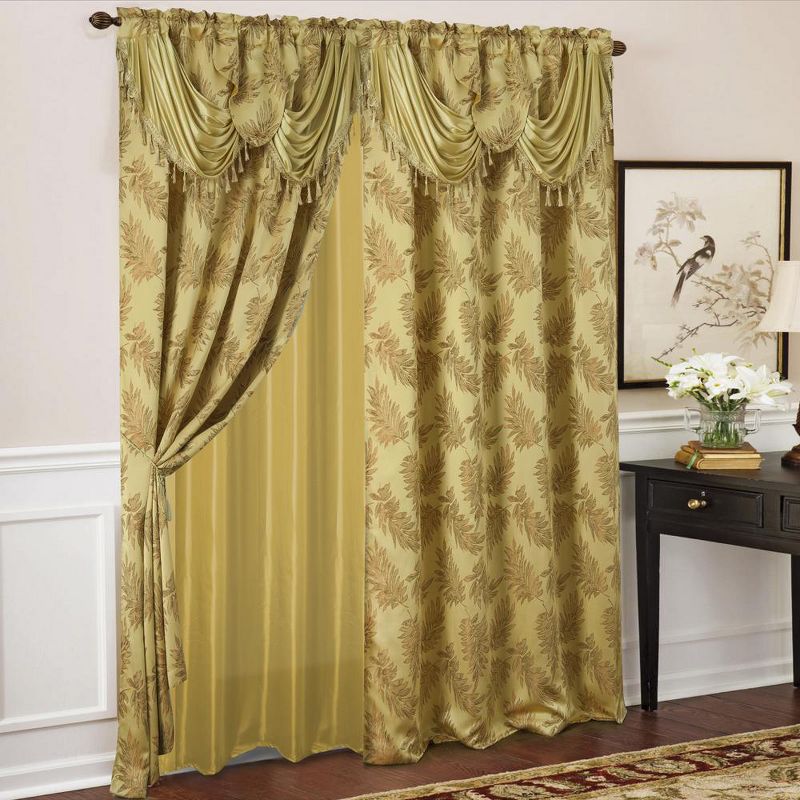 Ramallah Trading Palm Floral Textured Jacquard Single Rod Pocket Curtain Panel - 54 x 84, Gold, 1 of 7
