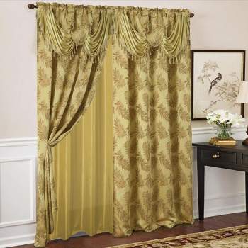 Ramallah Trading Palm Floral Textured Jacquard Single Rod Pocket Curtain Panel - 54 x 84, Gold