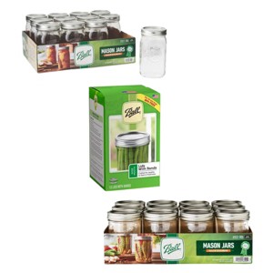 Ball Wide Mouth Glass Mason Jars with Lids and Bands, 12 Quart Size 32 Ounce + 12 Pint Size 16 Ounce + 12 Lids/Bands Variety Pack - 1 of 4