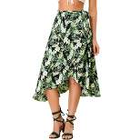 Allegra K Women's Tie Waist Hawaiian Tropical Floral Wrap Midi Skirt