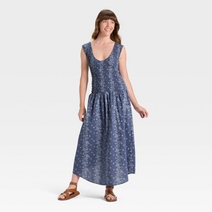 Women's Smocked Midi A-Line Dress - Universal Thread™ - 1 of 3