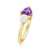 Ross-Simons 5mm Cultured Pearl and .60 Carat Amethyst Toi Et Moi Ring in 14kt Yellow Gold Size 7 - 3 of 4