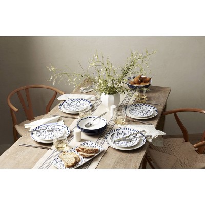 Navy and White Porcelain 12-Piece Geometric Dinnerware Set