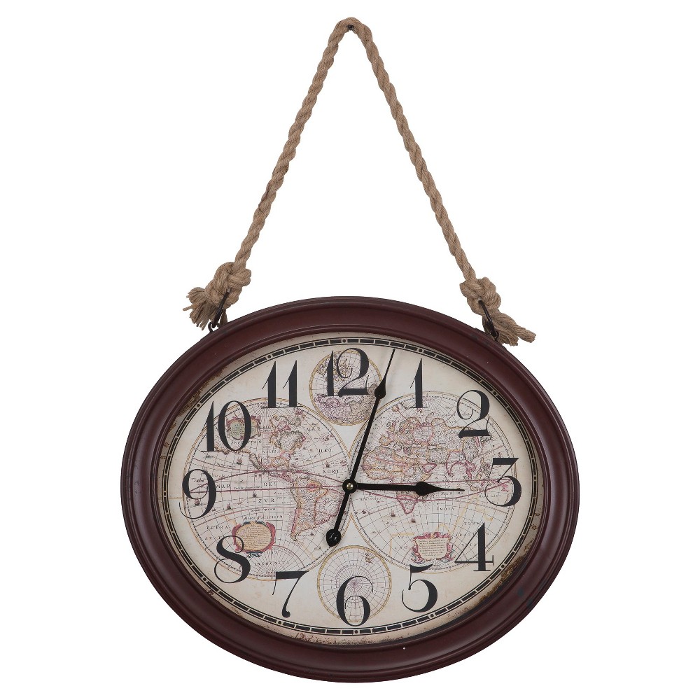 UPC 845805066321 product image for Hanging Oval Wall Clock Rustic Red - Yosemite Home Decor | upcitemdb.com