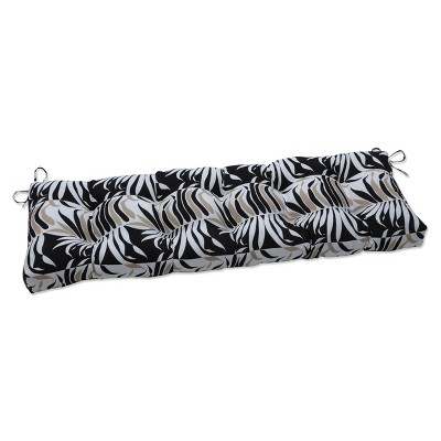 60" x 18" Outdoor/Indoor Tufted Bench/Swing Cushion Palm Stripe Black/Tan - Pillow Perfect