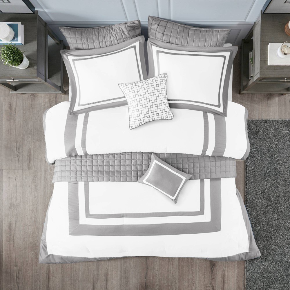 Photos - Duvet 8pc Full/Queen Lawrence Comforter and Quilt Bedding Set Gray - Madison Par