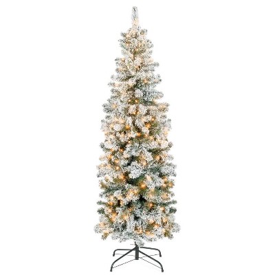 6.5FT White Artificial Christmas Tree with 250 Warm White LED Lights, 586 Branch Tips and Foldable Metal Base for Home Party Holiday Decorations