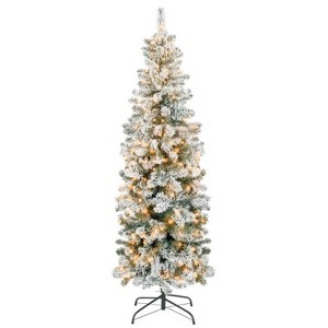 6.5FT White Artificial Christmas Tree with 250 Warm White LED Lights, 586 Branch Tips and Foldable Metal Base for Home Party Holiday Decorations - 1 of 1