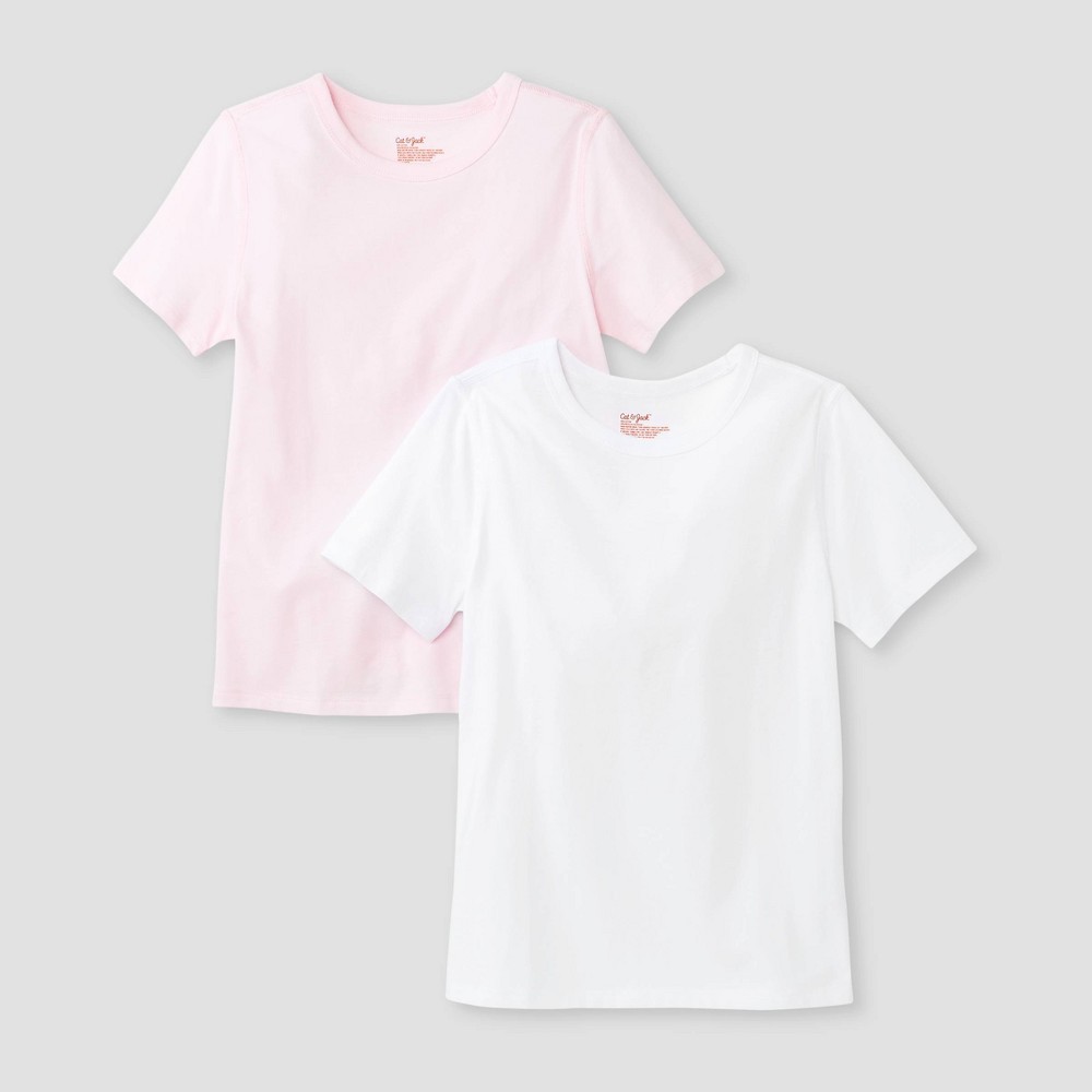 Size Medium Kids' 2pk Adaptive Short Sleeve T-Shirt - Cat & Jack White/Light Pink 