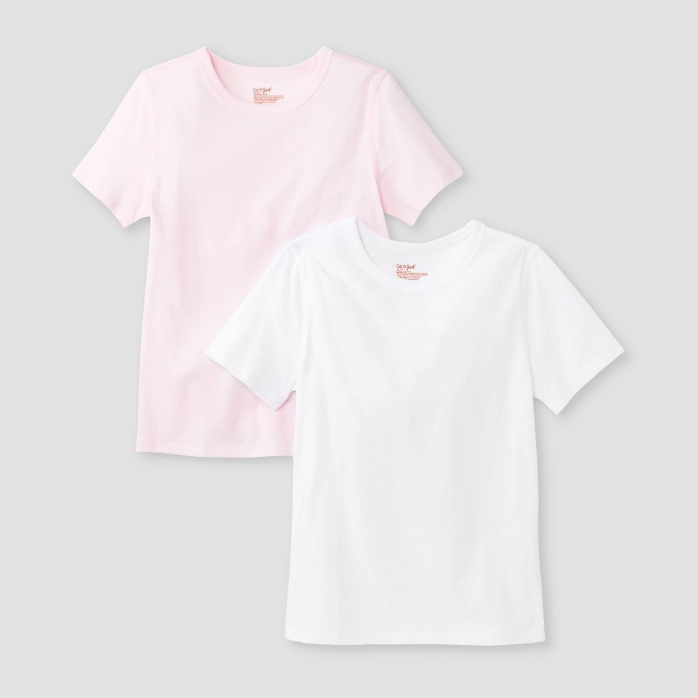 Size Medium Kids' 2pk Adaptive Short Sleeve T-Shirt - Cat & Jack White/Light Pink 