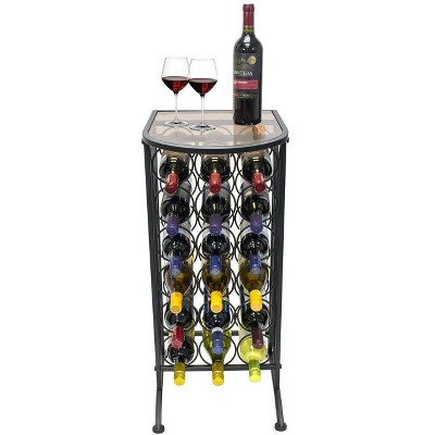 Photo 1 of 18 Bottle Wine Stand with Glass Top Black - Sorbus