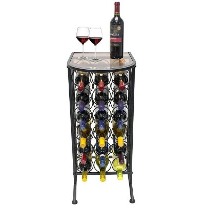 Photo 1 of 18 Bottle Wine Stand with Glass Top Black - Sorbus NEW