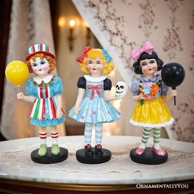 Victorian Masquerade Girl Trio, 6" Trick or Treat Clown Figurines and Hauntingly Elegant Halloween Decor| OrnamentallyYou