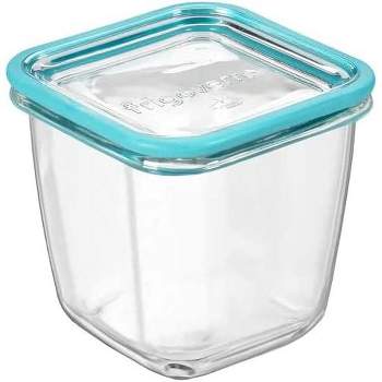Bormioli Rocco Frigoverre Future 25.25 oz. Square Food Storage Container, Made From Durable Glass, Dishwasher Safe, Made In Italy,Clear/Teal Lid