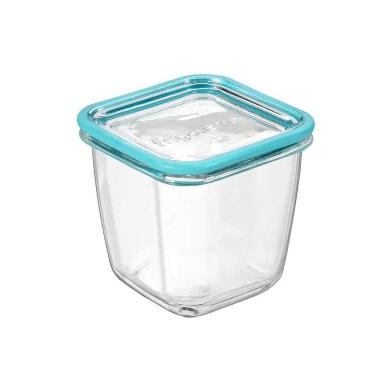 Bormioli Rocco Frigoverre Future 25.25 oz. Square Food Storage Container, Made From Durable Glass, Dishwasher Safe, Made In Italy,Clear/Teal Lid, 1 of 7