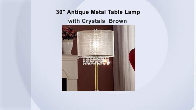30&#34; Antique Metal Table Lamp with Crystals (Includes CFL Light Bulb) Brown - Ore International, 2 of 8, play video