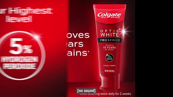 Colgate Optic White Pro Series Whitening Toothpaste with 5% Hydrogen Peroxide - Vividly Fresh - 3oz, 2 of 7, play video