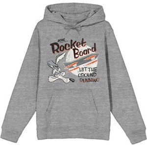 Looney Tunes Wile E. Coyote Rocket Board Men's Heather Grey Graphic Hoodie- - 1 of 2