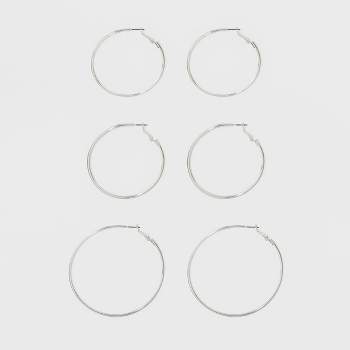 Thin Clickback Hoop Earring Set 3ct - A New Day™ Silver