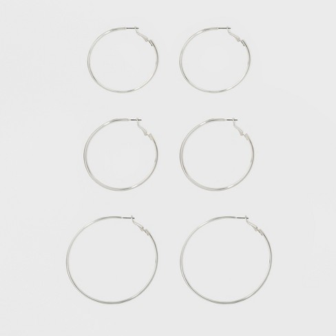 Sterling Silver Graduated Hoop Earrings - 3 Pack