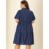 Agnes Orinda Women's Plus Size Chambray Babydoll Half Placket Elastic Back Button Shirt Dresses - 4 of 4