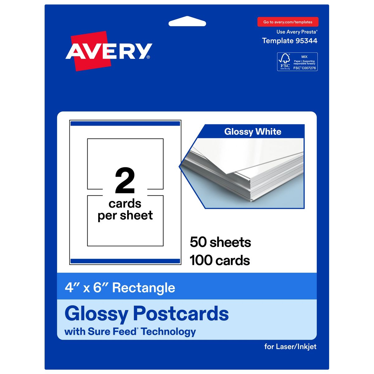 Avery Glossy White Postcards, 4" x 6" Rectangle