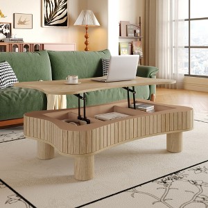 PAGED Lift Top Coffee Table with Fluted Panel Hidden Storage, Wooden Center Table with Curved Safety Corners for Living Room, Office - 1 of 4