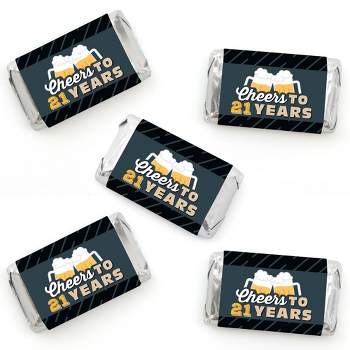 Big Dot of Happiness Cheers and Beers to 21 Years - Mini Candy Bar Wrapper Stickers - 21st Birthday Party Small Favors - 40 Count