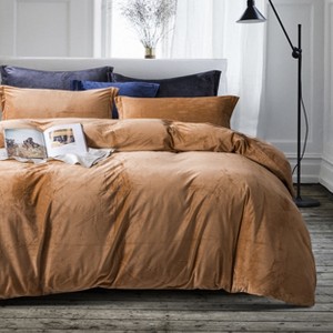 3 Pieces Velvet Duvet Cover Set, Zippered Flannel Comforter Cover Set - NTBAY - 1 of 4