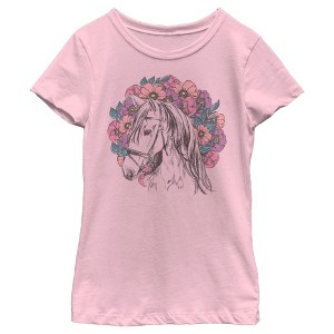 Girl's Lost Gods Floral Horse Love At First Ride T-Shirt - 1 of 4