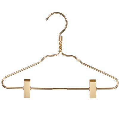DEILSY Heavy-Duty Gold Aluminum Hangers with Clips – Kids Size (10 Pack)