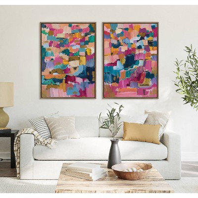Colorful Abstract 28x38 Gold Framed Canvas Art Set