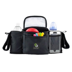 Cozy Cover CozyBaby Stroller Organizer Universal Insulated Storage Caddy Basket with 2 Insulated Cup Holder Carriers and Zippered Pouches, Black - 1 of 4