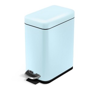 Home Zone Living 1.3 Gallon Slim Stainless Steel Trash Can with Step On Pedal and Soft Close Lid, Powder Blue - 1 of 4