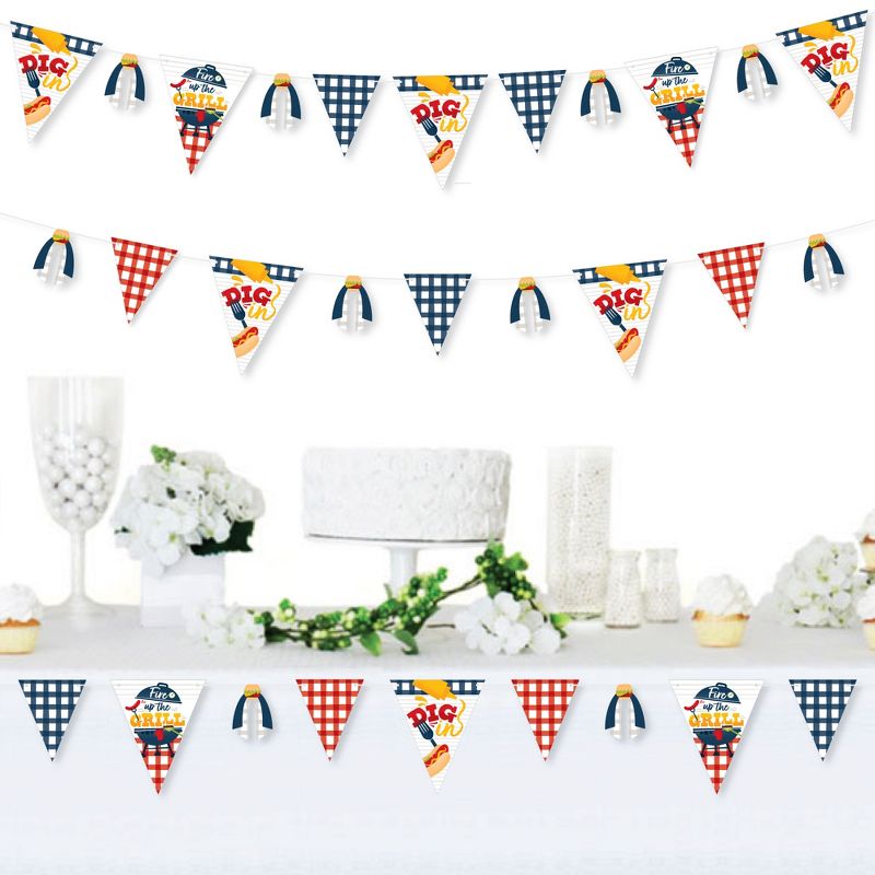 Big Dot of Happiness Fire Up the Grill - DIY Summer BBQ Picnic Party Pennant Garland Decoration - Triangle Banner - 30 Pieces, 6 of 10