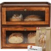 MOEPISY Vintage Breadbox Bread Storage Container Farmhouse Food Organizer Pantry Shelf (Brown) - 2 of 4