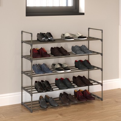 Gray 5-Tier Metal and Plastic Stackable Shoe Rack