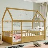 Platform Bed Frame Modern House Roof Design with Fence Guardrails for Kids Bedroom 44.76"W - 3irtyhousy - 2 of 4