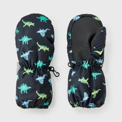 Image of Baby Boys' Dinosaur Printed Extended Wrist Mittens - Cat & Jack™ Black 12-24M