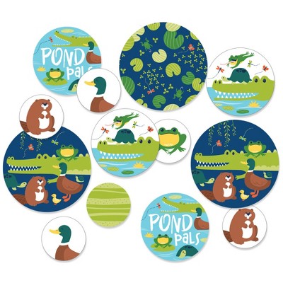 Big Dot of Happiness Pond Pals - Frog Alligator Turtle Beaver & Duck Birthday Party or Baby Shower Giant Circle Confetti Décor - Large Confetti 27 Ct