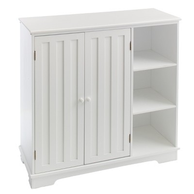 White Beadboard Buffet Cabinet with Storage Shelves