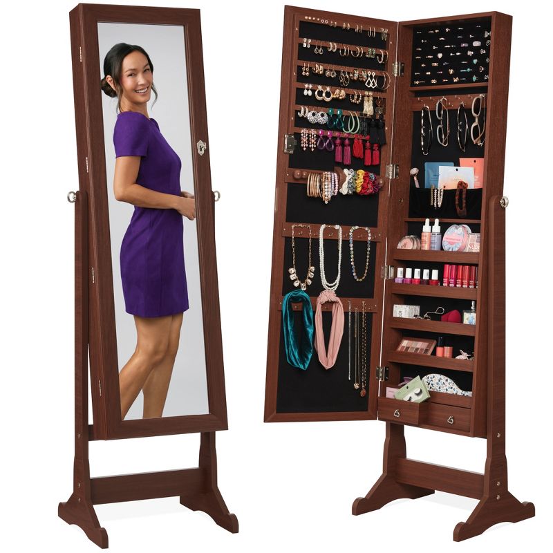 Best Choice Products Jewelry Armoire Cabinet, Full Length Mirror w/ Velvet Storage Interior, Lock, 1 of 9