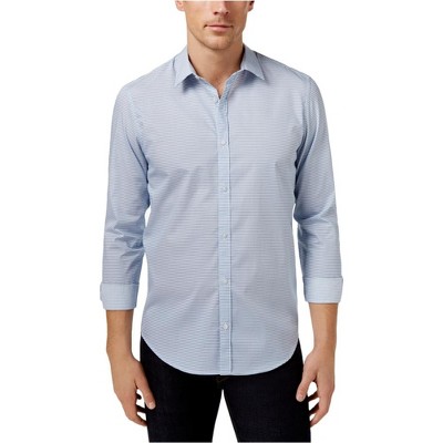Calvin Klein Mens Pixel Houndstooth Button Up Shirt, Blue, Small