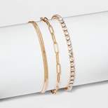 Herringbone and Tennis Bracelet Set 3pc - A New Day™ Metallic Gold